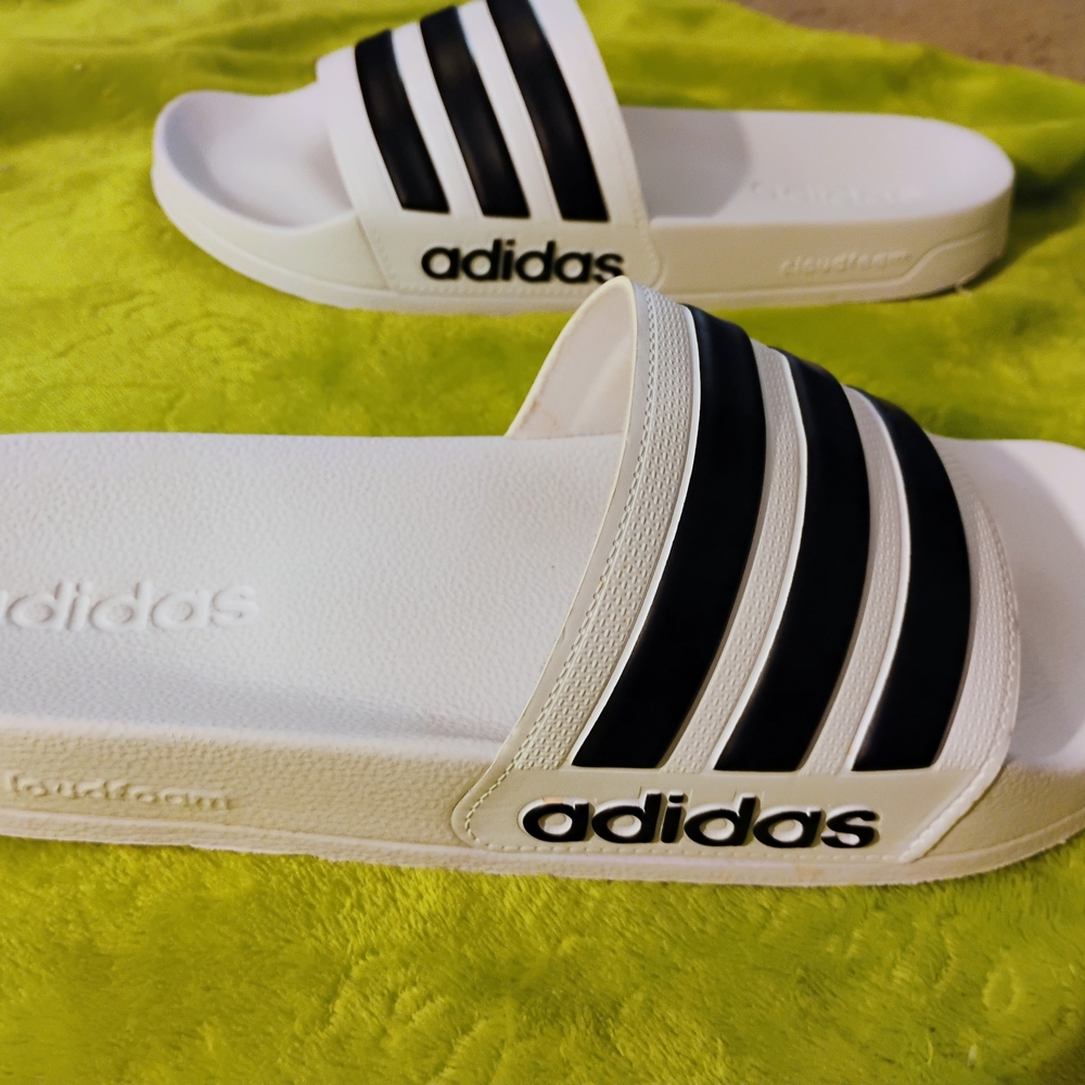 Adidas White and Black Slide Sandals MAKE ME A OFFER!!